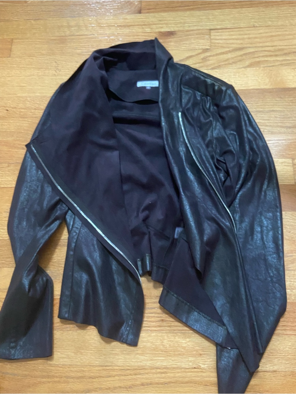 Calvin Klein Black Draped Faux Leather Jacket